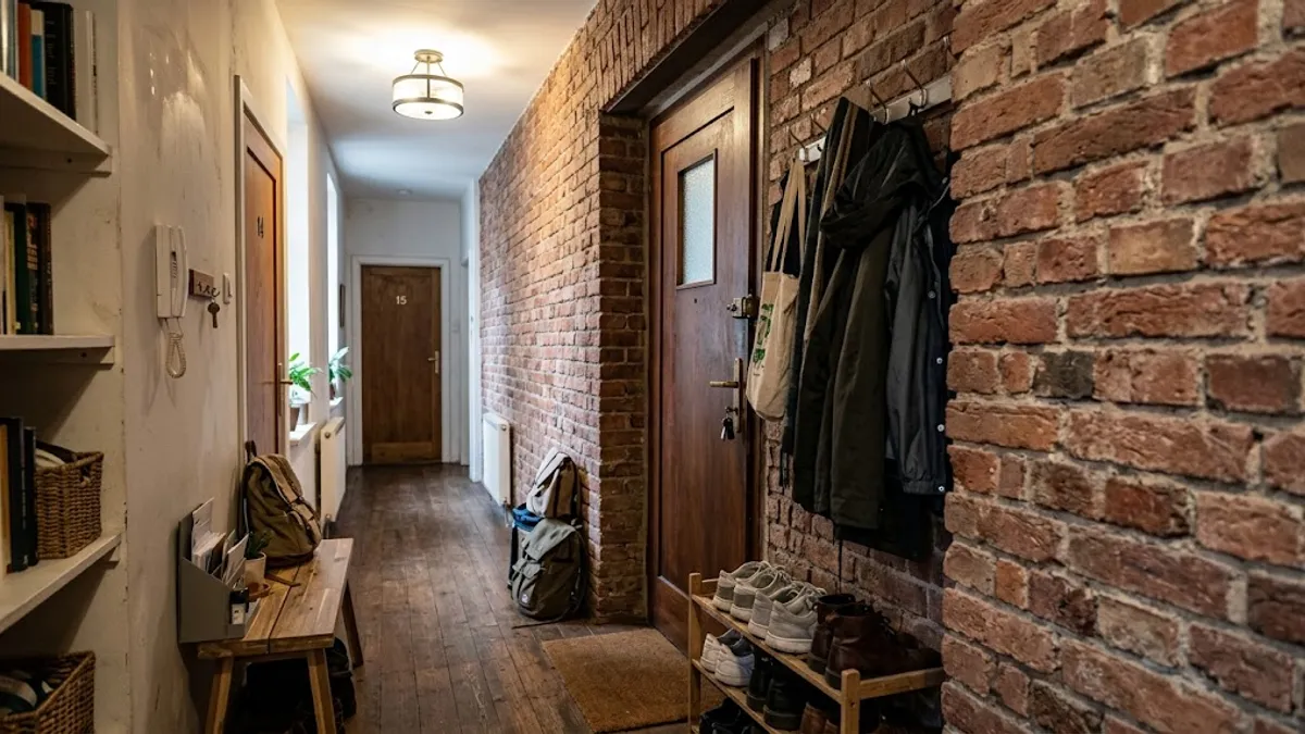Cegła w przedpokoju – loftowy hol