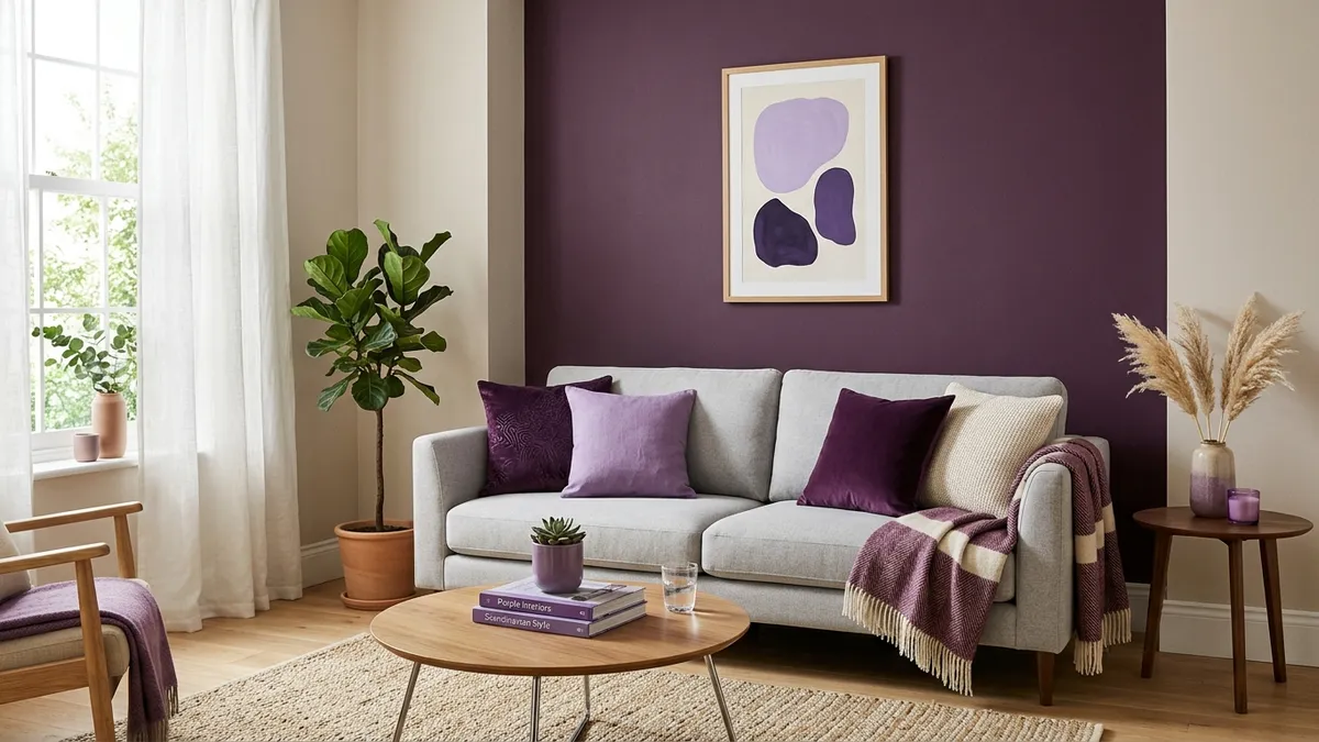 Fioletowy salon – odważny kolor - inspiracje