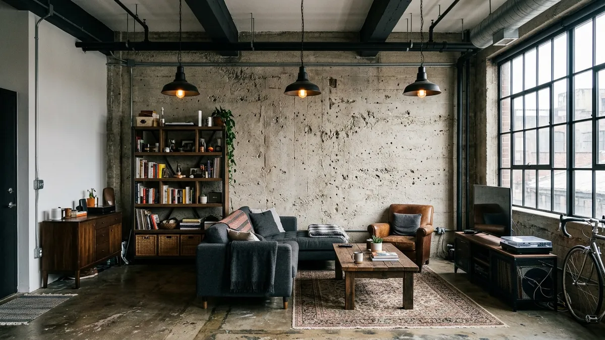 Beton w salonie – industrialny akcent - inspiracje