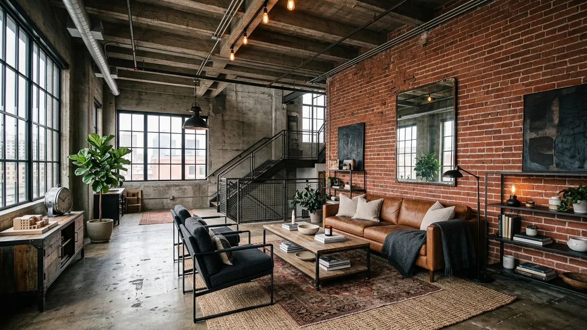 Salon loftowy – surowy i nowoczesny - detale